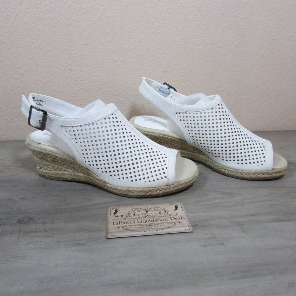 Easy Street Women's 5 Stacy Wedge Espadrille Sandal White